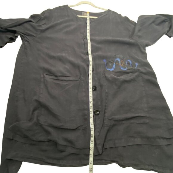 Blue Fish tunic top wave print button front hand printed Size 2 neutral organic - Picture 10 of 12